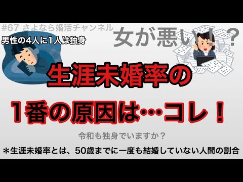 さよ婚＃68【婚活】生涯未婚率上昇の一番の原因（男性４人に1人は一生独身、女性７人に1人は一生独身）