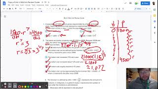 Exponential Functions Unit 4 Mid Unit Review Guide