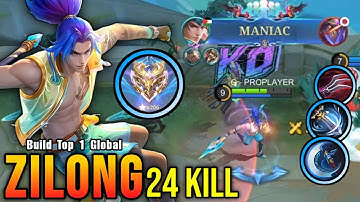 Zilong 24 Kills + MANIAC!! Insane One Shot Critical Damage!! - Build Top 1 Global Zilong ~ MLBB
