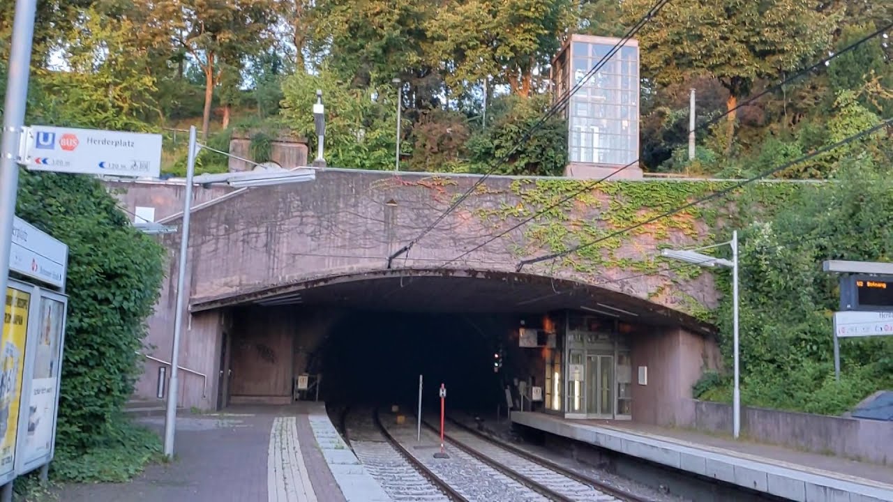 Thyssen hydraulic glass elevator at Herderplatz subway station in Stuttgart