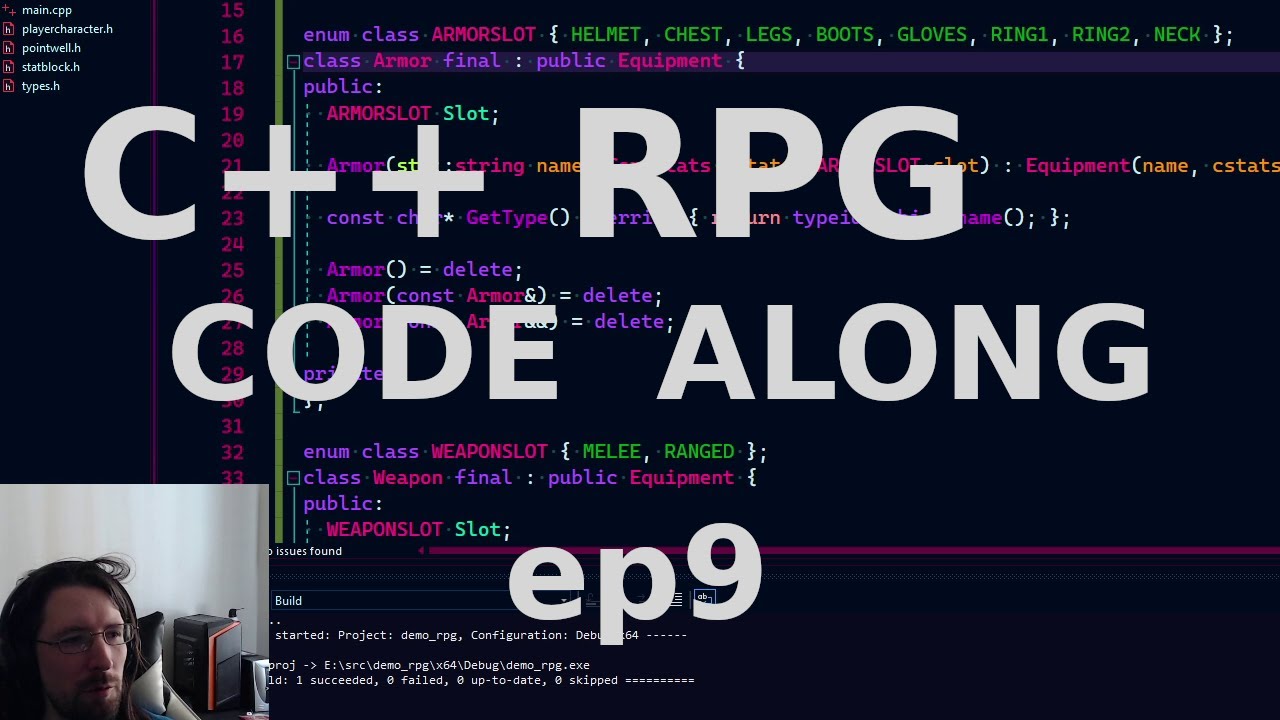 C++ Code-along Ep 9: Demo RPG Game | Equipment using Pointers and ...
