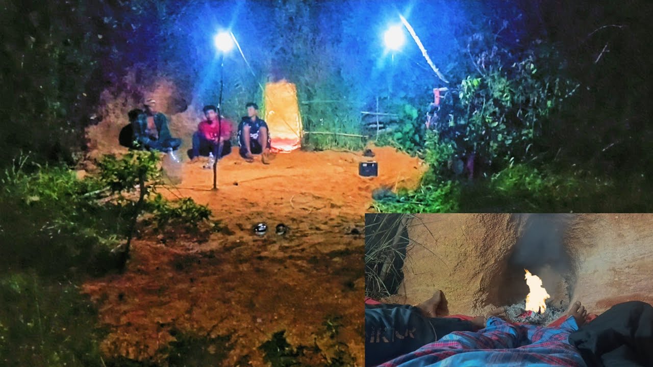 Camping hujan deras  tidur nyenyak di cabin dalam tanah makan suasana malam yang menakjubkan 
