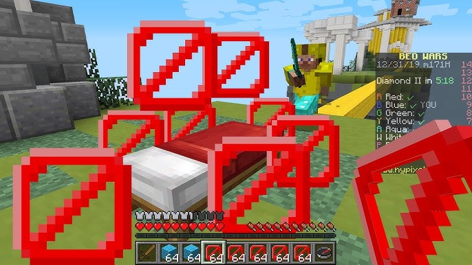 Minecraft Bedwars Red Player Attacking Blue Player · Creative Fabrica