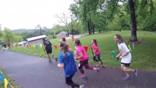 cheering at the last turn of Crozet Running 5K 2017