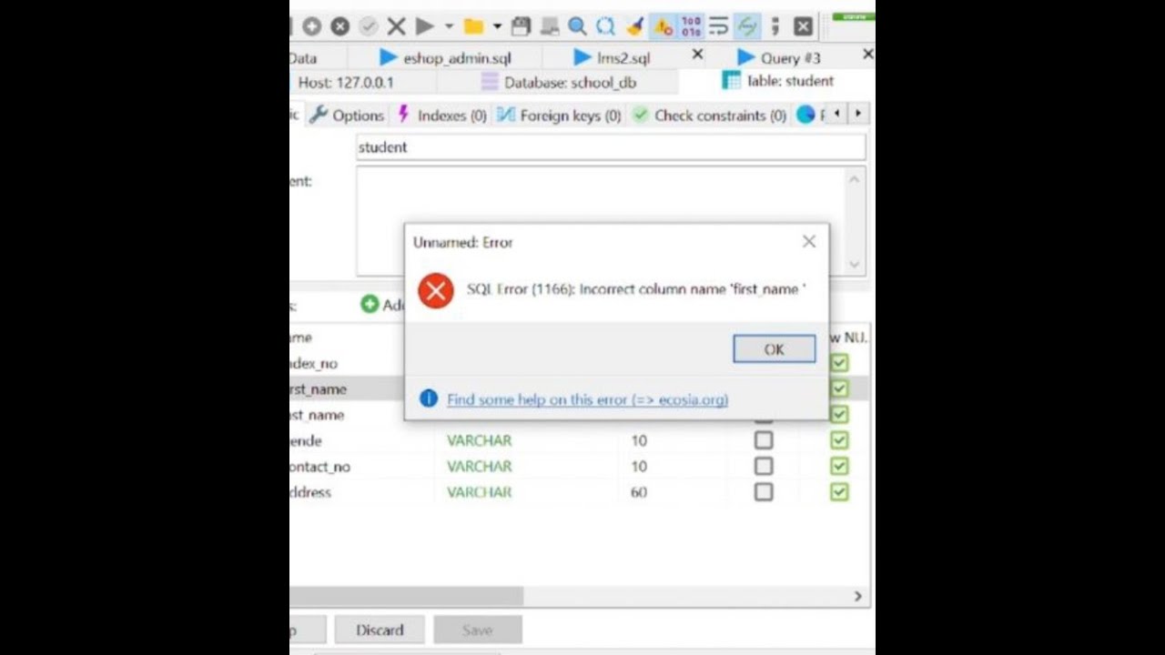 SQL Error / பிழை (1166) - YouTube