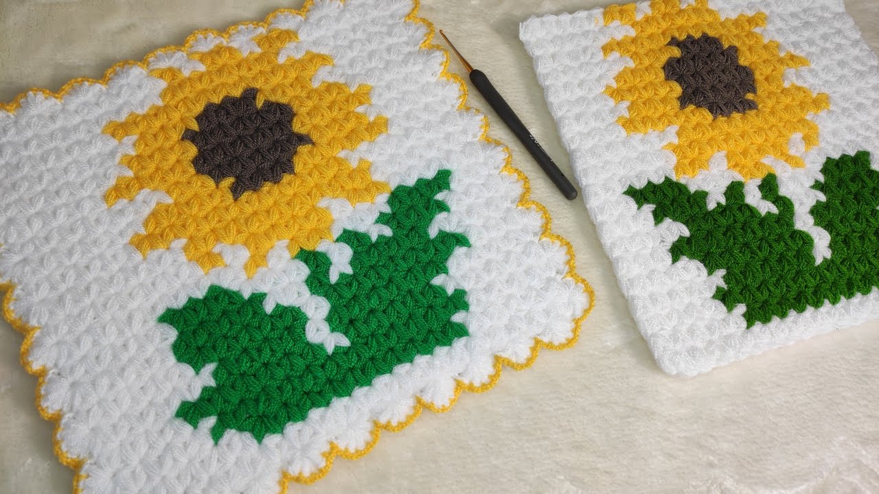 2025 ÇOK GÜZEL ÇOK KOLAY AYÇİÇEĞİ KARE LİF MODELİ ADIM ADIM YAPILIŞI