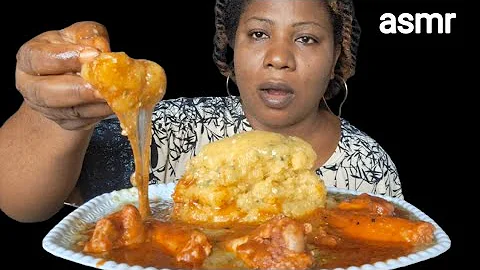 African food mukbang/ okra soup and garri fufu with chicken stew 😋Nigeria food ASMR mukbang