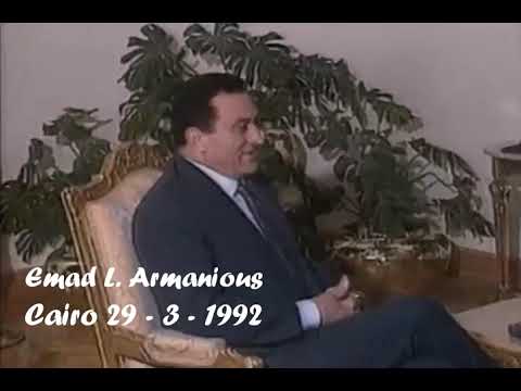 مبارك في29 3 1992مع العقيد مصطفى الخاروبي بمجلس قيادة الثورة ابراهيم البشاري وزير الخارجية الليبيين