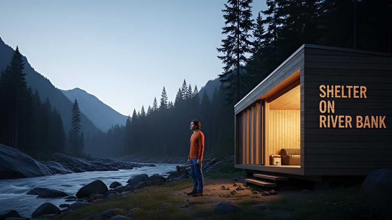 Building a Modern Shelter by a Wild River | Silent Survival ASMR
