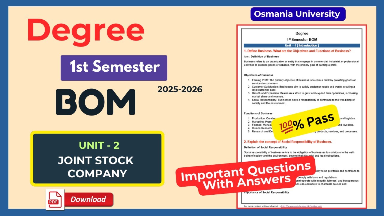 degree 1st Sem BOM Unit-2 | Joint Stock Company 