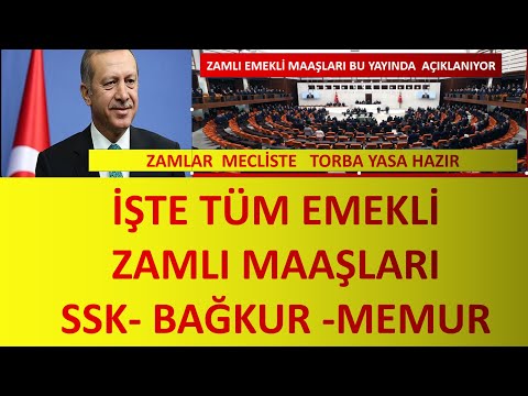 İŞTE  TÜM EMEKLİ ZAMLI MAAŞLARI BU YAYINDA AÇIKLANIYOR   SSK  BAĞKUR  MEMUR EMEKLİ  ZAMLI  MAAŞLARI