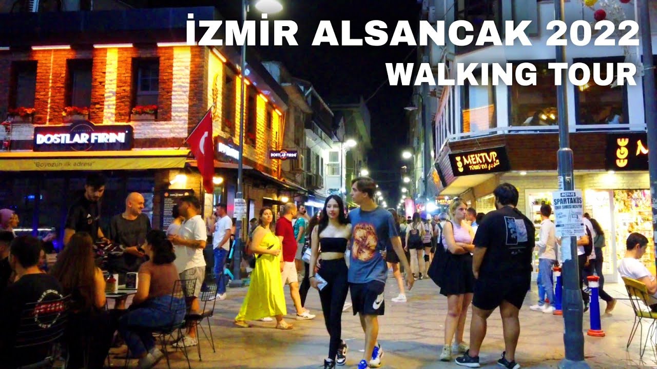 Izmir, Turkiet | alsancak | Nattpromenad i Staden 4K