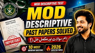 MOD Descriptive Test 2026 | Solved Past Papers + Most Expected Current Affairs Questions - MOD 