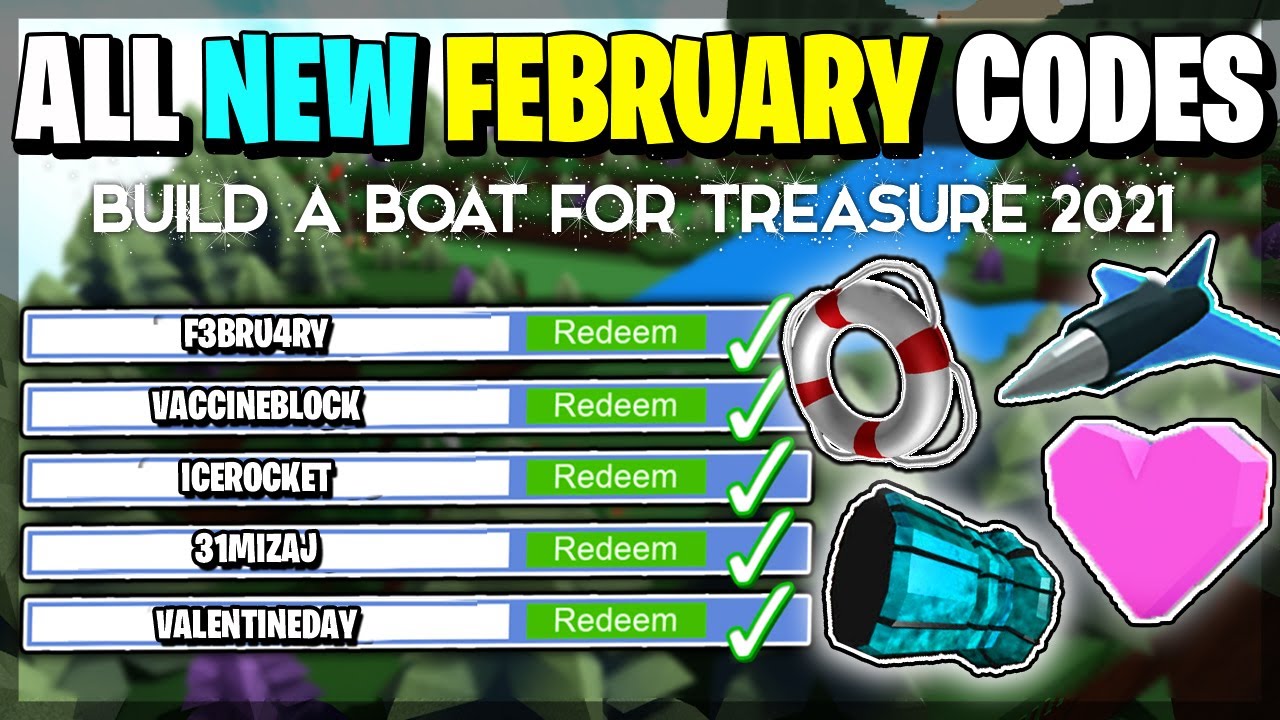 All New Codes In Build A Boat For Treasure February 2021 Roblox Youtube