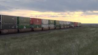 EBD Union Pacific Railroad stacktrain races toward crew change in Cheyenne, WY 9/18/13 @ Sunrise