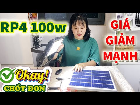 Đèn pha năng lượng mặt trời sân vườn 100w, 4 khoan led, chiếu sáng 12 tiếng