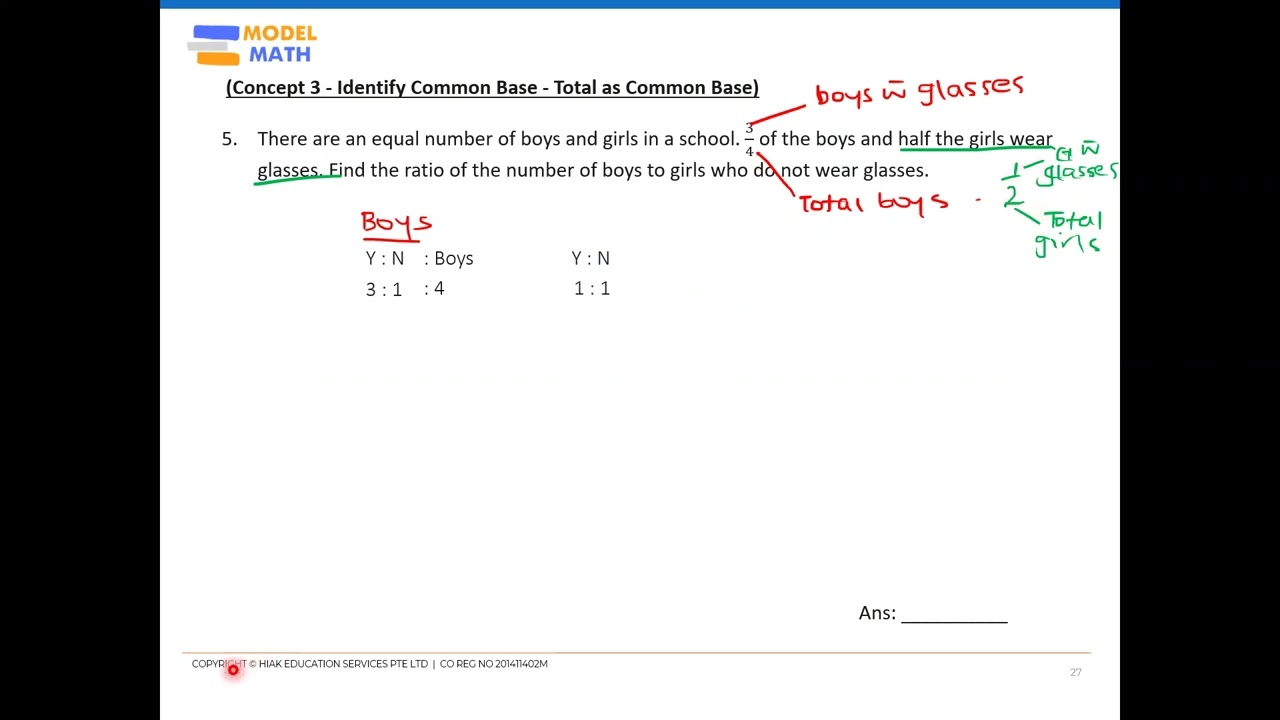 Primary 5 Math Tuition : Ratio - identifying total as common base - YouTube