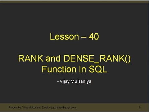 Lesson 40 Rank And DenseRank Function in SQL in Hindi - YouTube