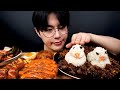 SUB) 짜장 바다 위에 오리 두마리가 둥둥 아구 귀여워라_Jajang rice bowl, cheese pork cutlet, sausage, kimchi Realsound