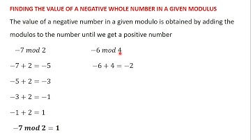 4 Finding the Value of a Negative Whole Number in a Given Modulus