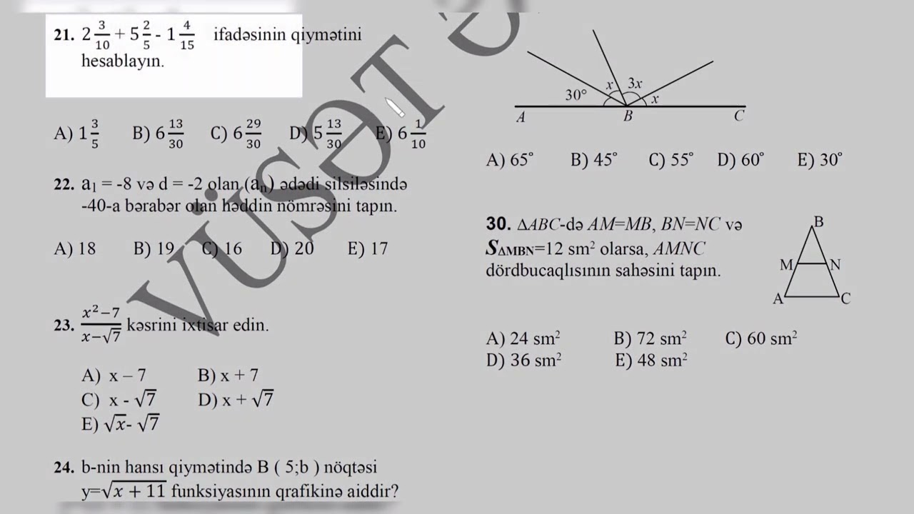 9 cu sinif riyaziyyat buraxılış imtahanının suallarının izahı 2018