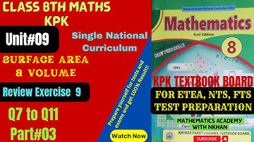 Class 8 Maths chapter 9|Review exercise 9|Surface Area and volume|Unit 9 kpk part3 by Nkhan