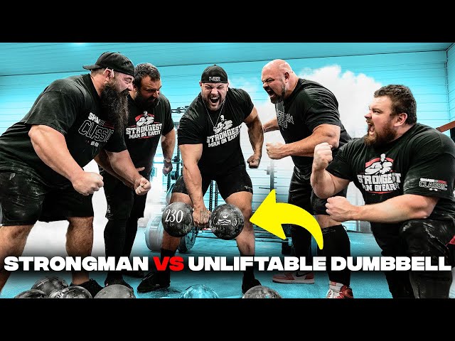 STRONGEST MEN ON EARTH VS UNLIFTABLE DUMBBELL class=