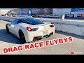 Ferrari 458 vs Huracan vs 570S Drag Racing! IPE Exhaust Flyby Sound
