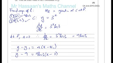 EDEXCEL C4 JUNE 2015 GCE Q8a Differentiation of Exponential Functions   Eqn of Tangents