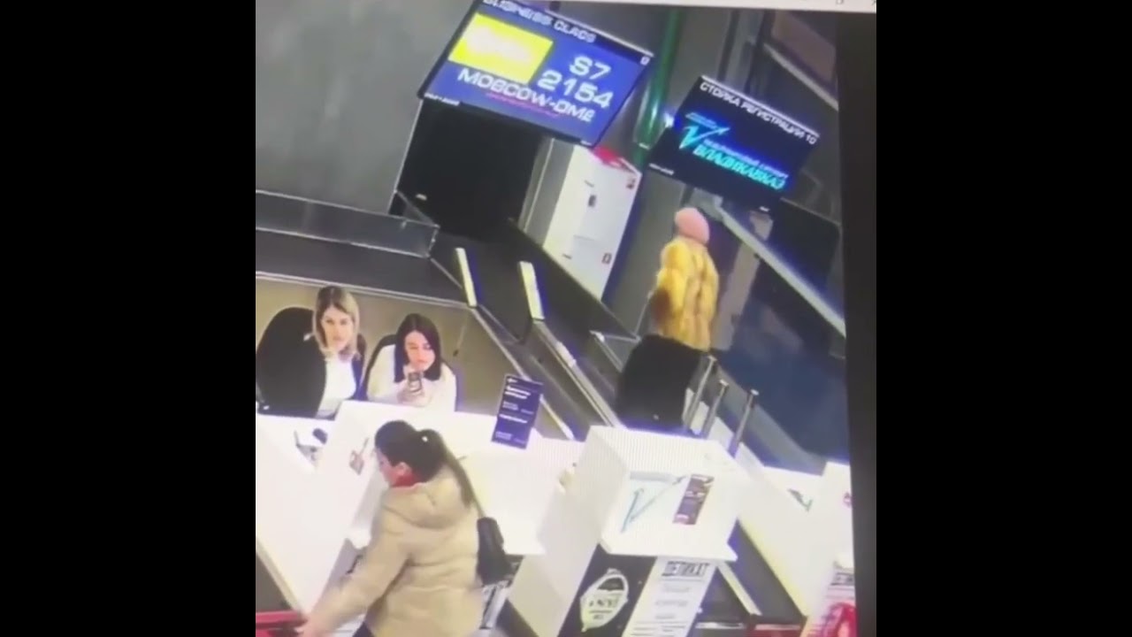 Woman falls onto baggage conveyor at Vladikavkaz airport, Russia
