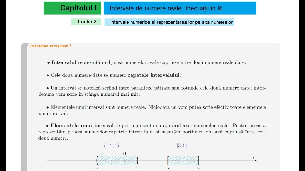 Capitolul 1 // Lecția 2 - Intervale numerice și reprezentarea lor pe axa numerelor (Clasa a 8-a)