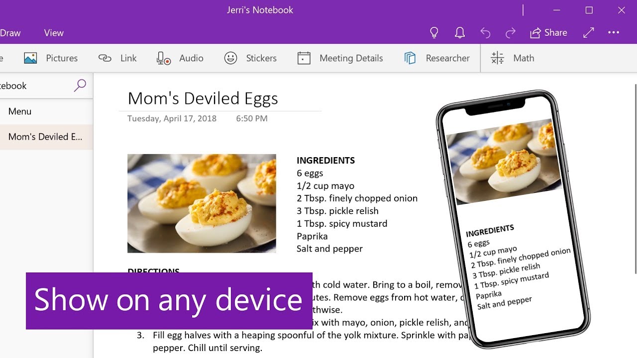 Create and share a party menu with OneNote