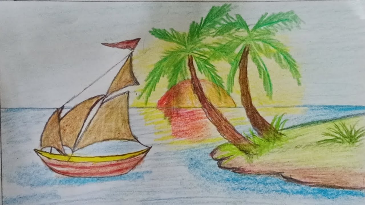 How to draw scenery of island with color pencil step by step।।Art video