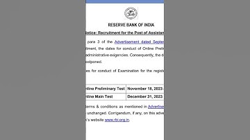 RBI ASSISTANT 2023 PRE & Mains Exam Date out#shorts #viral #trending #2023