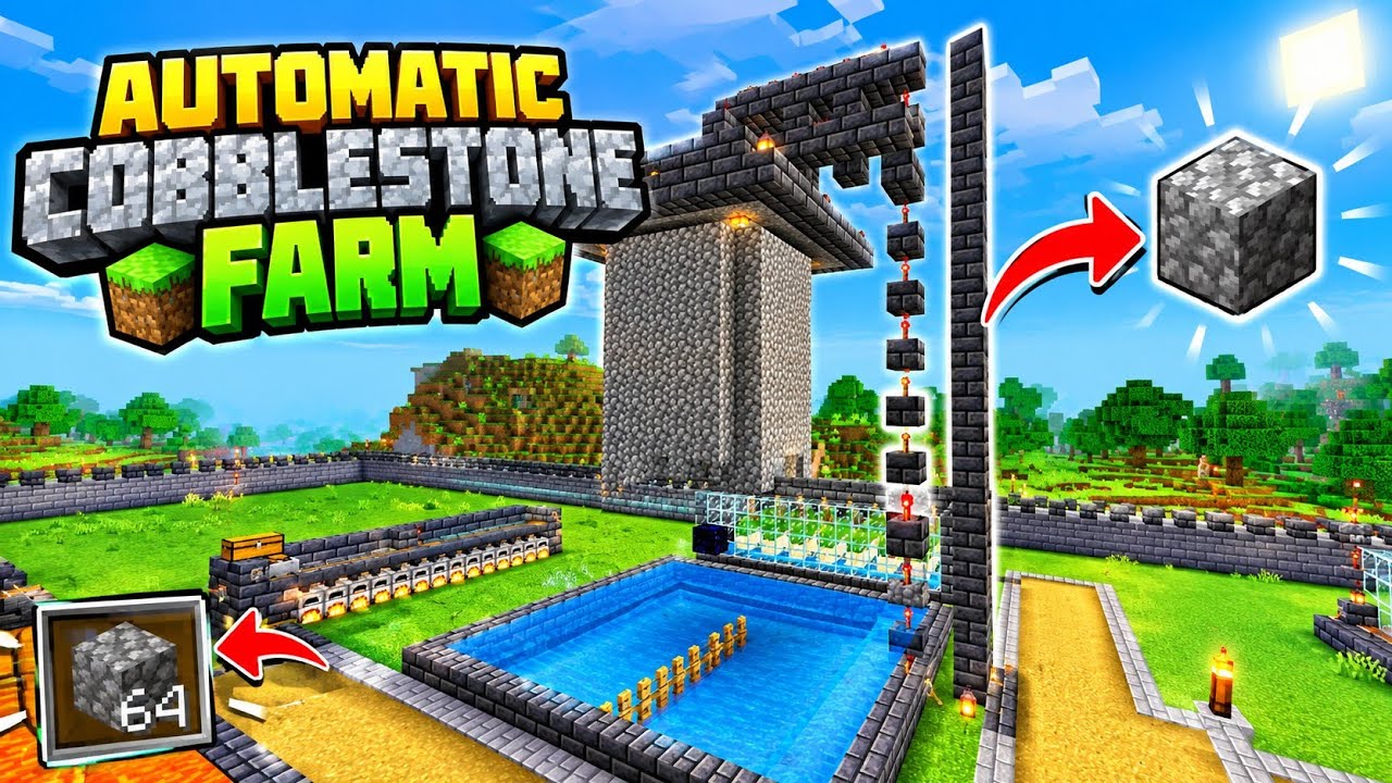 How to Build an Automatic Cobblestone Farm in Minecraft Bedrock 🔥(HIND ...