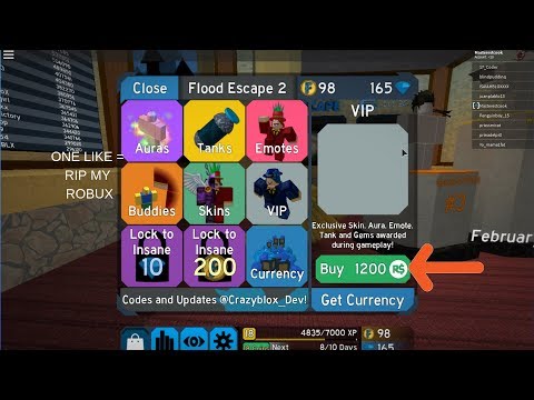 Buying The Vip For 1200 Robux Rip My Robux Roblox Flood Escape 2 Youtube - vip gamepass overview flood escape 2 on roblox 19 youtube