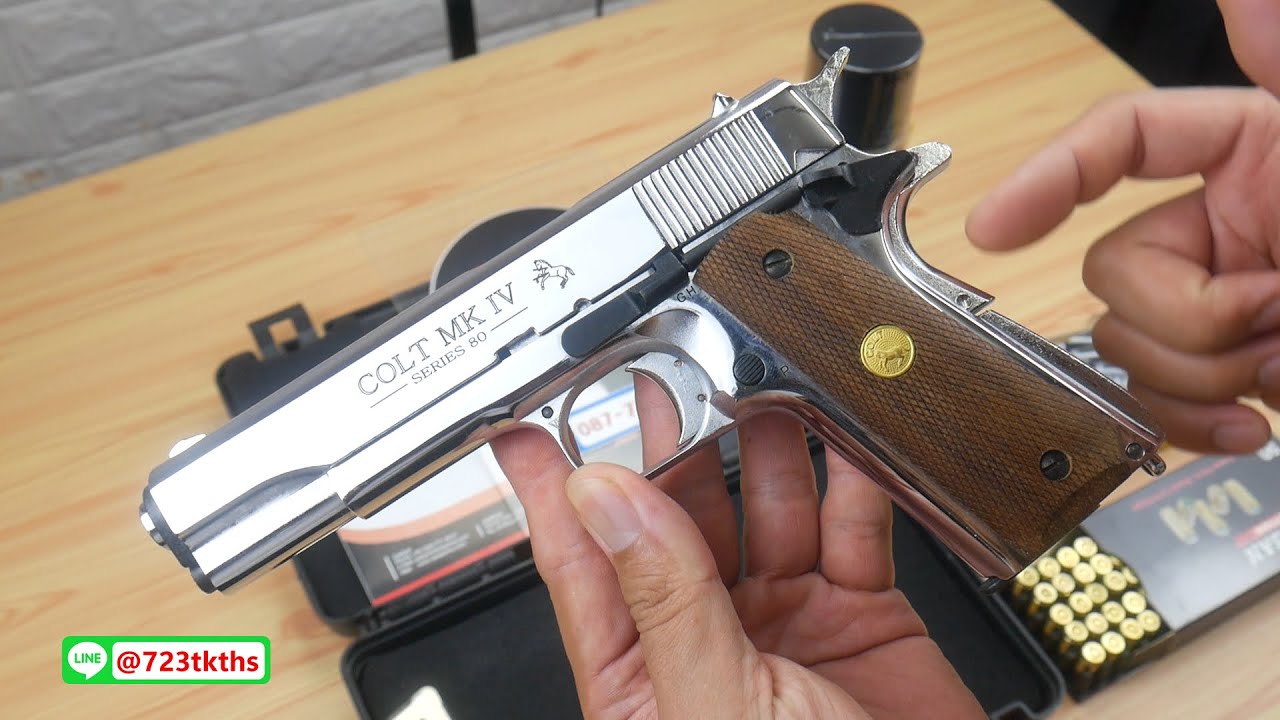 แบลงค์กัน AKSA Colt MK IV Series 80 Automatic Caliber  45 สีเงินเงา กริปไม้
