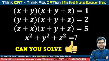 Can You Solve This Basic Algebra |(𝒙+𝒚)(𝒙+𝒚+𝒛)=𝟏, (𝒚+𝒛)(𝒙+𝒚+𝒛)=𝟐, (𝒛+𝒙)(𝒙+𝒚+𝒛)=𝟓, 𝒙^𝟐+𝒚^𝟐+𝒛^𝟐=?