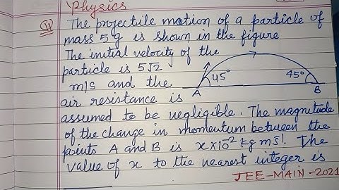 The projectile motion of a particle of mass 5 g is shown in figure..| jee main physics pyqs solution