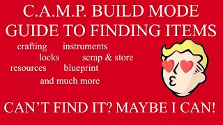 C.A.M.P. Build Mode Guide: Where are items located Camp Shelter Workshop Fallout 76 walkthrough