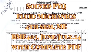 Fluid Mechanics, Solved PYQ, BME403, june/july.24, 22 scheme, for ME branch with pdf