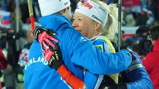 Martin Fourcade Johannes Boe Kaisa Makarainen in Tyumen 2018. Biathlon IBU. Emotions in slow-mo