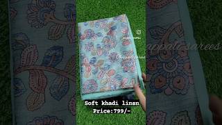 Linen Cotton Sarees With Kalamkari Blouse 799 Ship