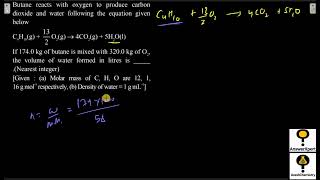 Butane reacts with oxygen to produce carbon dioxide and water following the equation given below