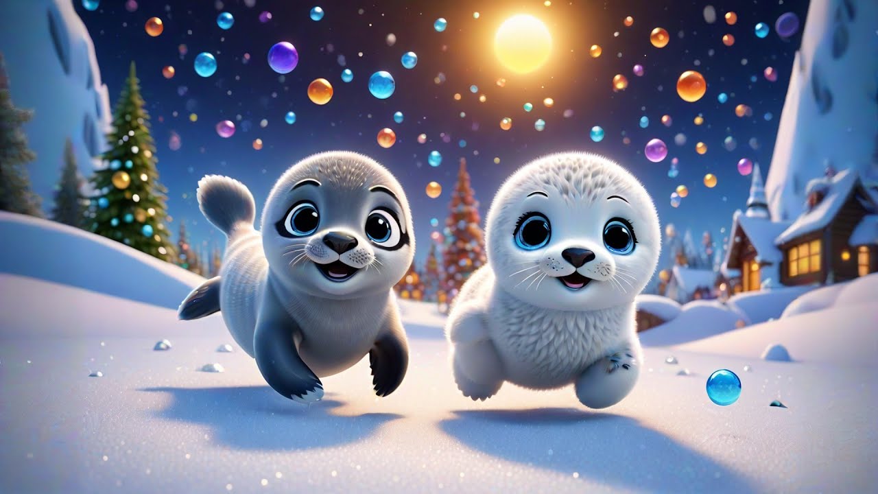 Three Baby Seals Slide on Ice | Winter Animal Song for Kids | Nursery Rhymes and Baby Songs