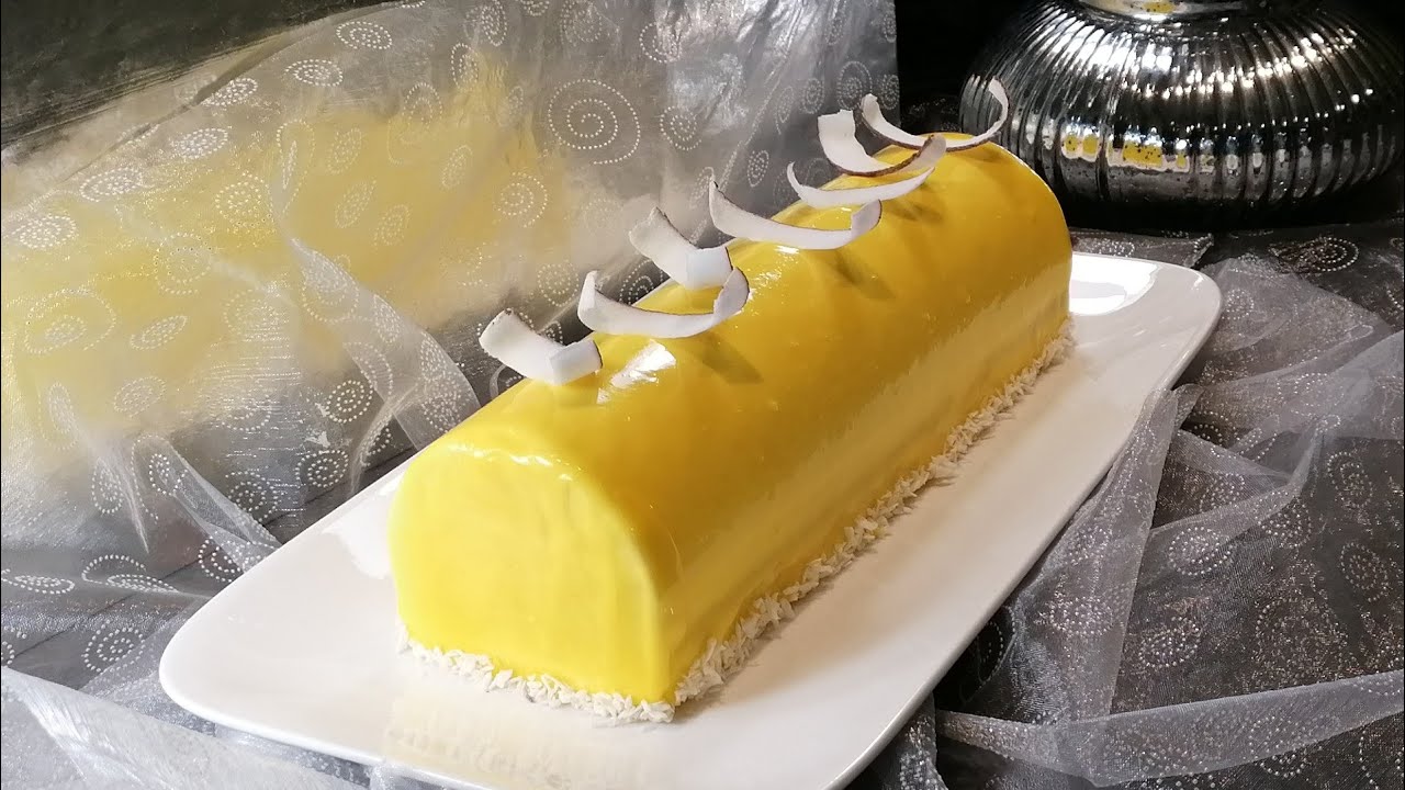 Bûche mangue coco avec glaçage miroir même un débutant saurait la faire #buchedenoel #recette#114
