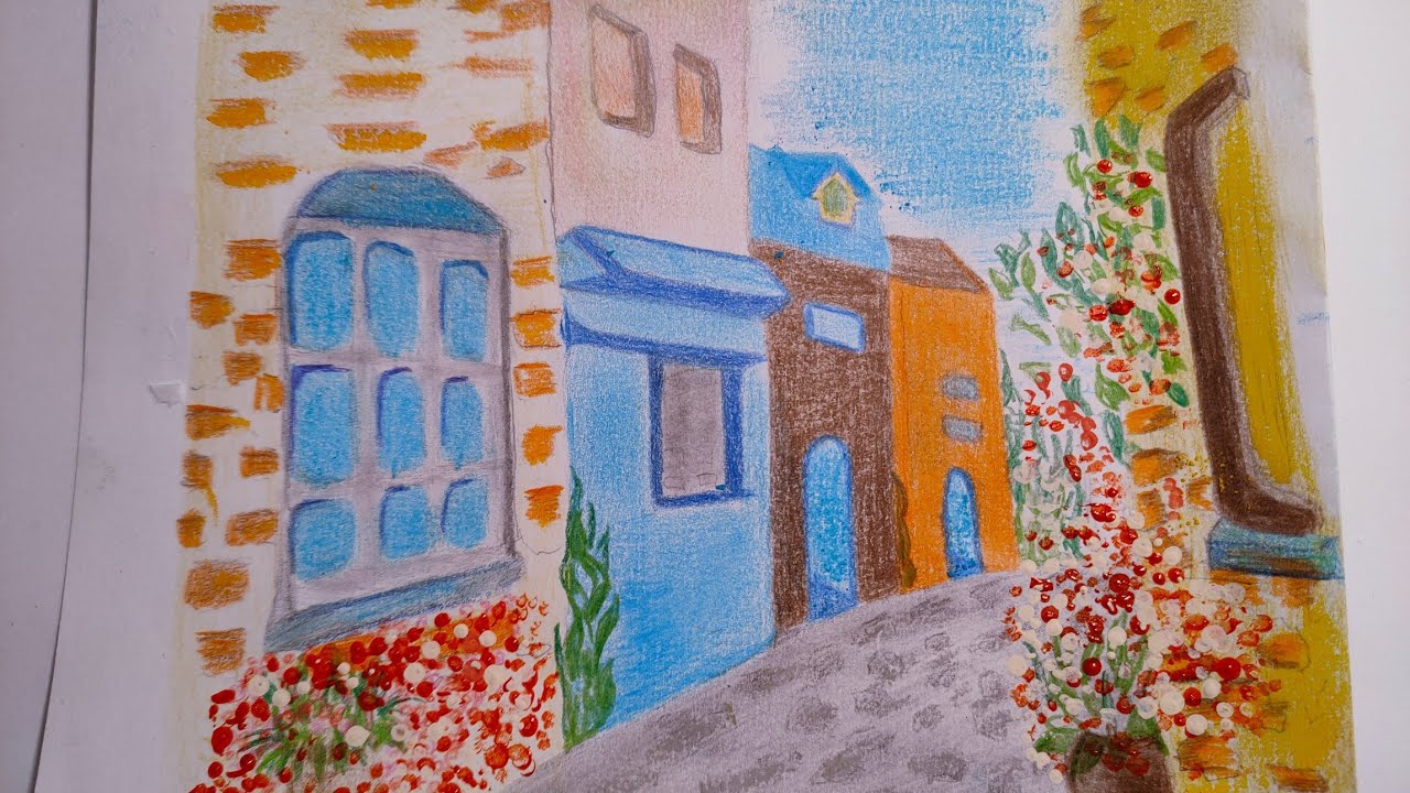 Oil Pastel Drawing!!! Come disegnare un semplice paesino Lucano con i