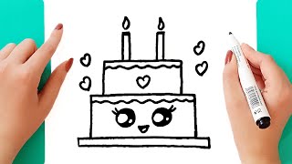 How to draw a cute cake easily | drawing a cake