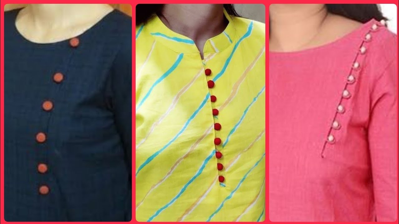 Button Neck Designs, Button Kurti Neck Designs, Front Button Kurti/Kameez  Neck Designs