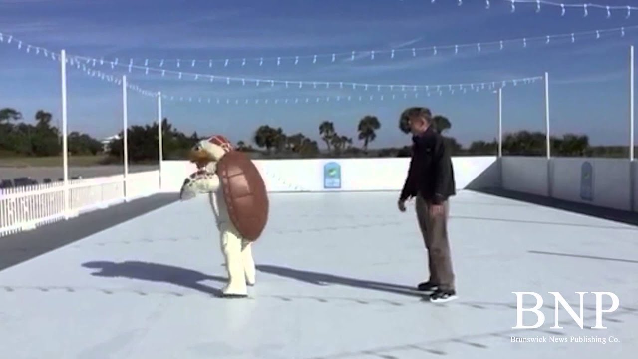 Scute the Turtle and Jones Hooks skate at the new ice skating rink ...